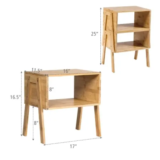 Costway Set of 2 Bamboo Nightstand Stackable Sofa Table Bedside Table with Storage Shelf image {2}