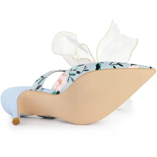 Allegra K Women's Floral Printed Lace Strap Stiletto Heels Mules image {4}