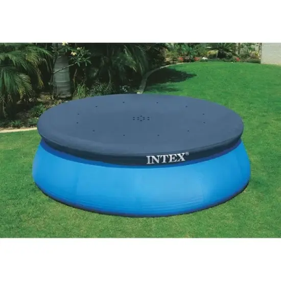 Intex 10 Foot Easy Set Round Durable Above Ground Swimming Pool Debris Vinyl Cover with 12 Inch Overhang and Drain Holes, Blue image {2}