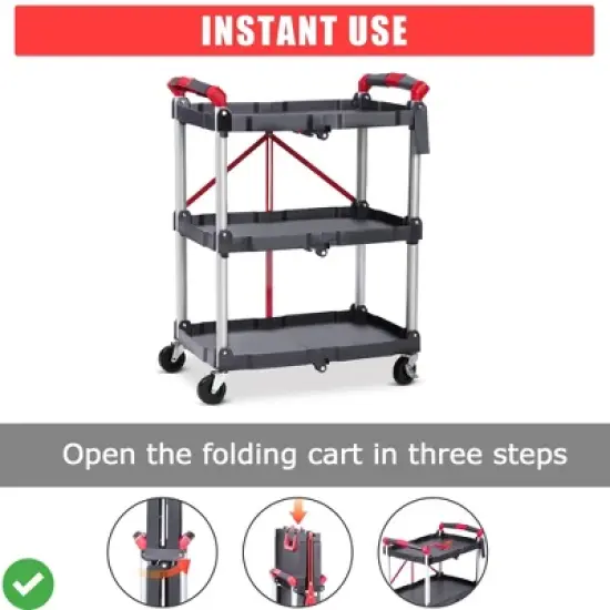 3-Layer Folding Cart Portable Service Trolley Collapsible Utility Carts 56 Lbs Load Capacity image {5}