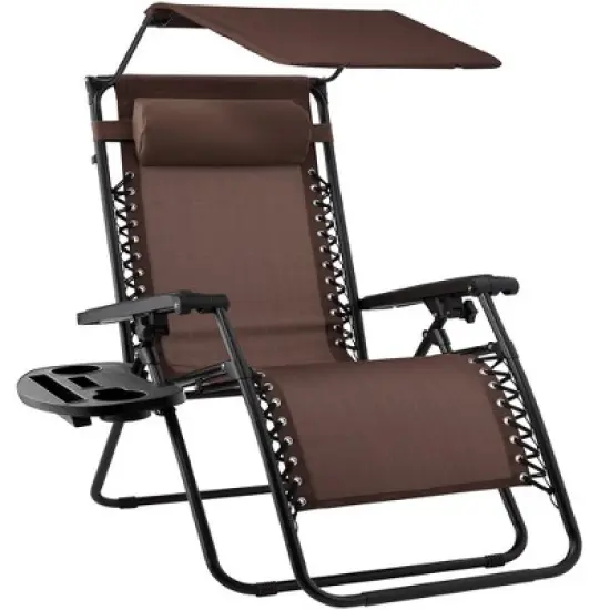 Best Choice Products Folding Zero Gravity Recliner Patio Lounge Chair w/ Canopy Shade, Headrest, Tray image {10}