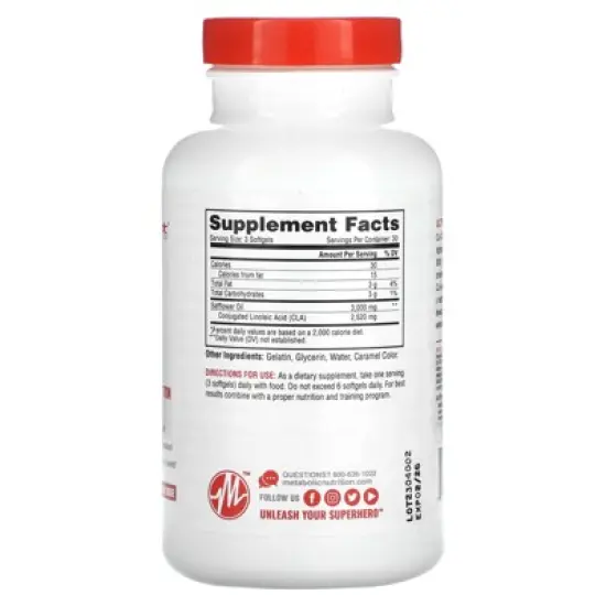 Metabolic Nutrition CLA 3000 Extra High Potency - Supports Healthy Weight Management Lean Muscle Mass Non-Stimulating Conjugated Linoleic Acid 90 image {1}