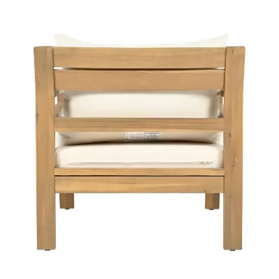 Christopher Knight Home Barnaby Outdoor Acacia Wood Slat Design Upholstered Club Chair, Beige image {5}