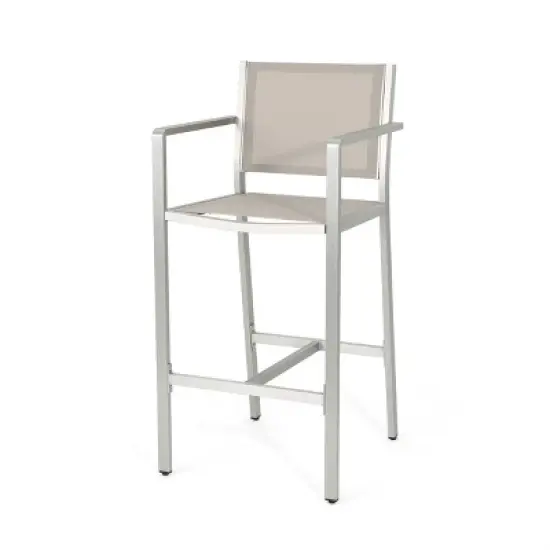 29.50" Barstools with Silver Rust-Proof Aluminum Frame, Grey Mesh, Set of 2 image {6}