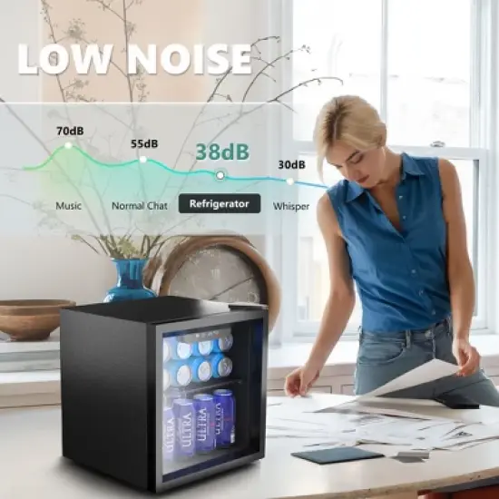 Simzlife 1.3 Cu.Ft/55 Cans Mini Beverage Refrigerator, Portable Fridge with Reversible Glass Door,Adjustable Shelves, Digital Control,LED Light, Black image {5}