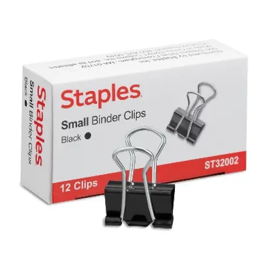 Staples Small Metal Binder Clips Bulk PK Black 3/4" Size with 3/8" Capacity 480114 image {1}