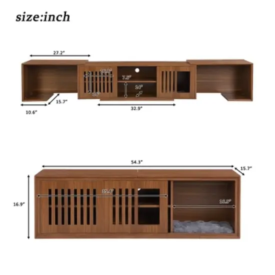Gulches Walnut Mid-Century Modern Pet Friendly TV Stand with Extendable Table image {5}