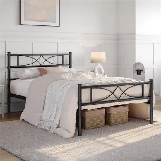 Yaheetech Simple Metal Bed Frame with Curved Design Headboard and Footboard image {1}