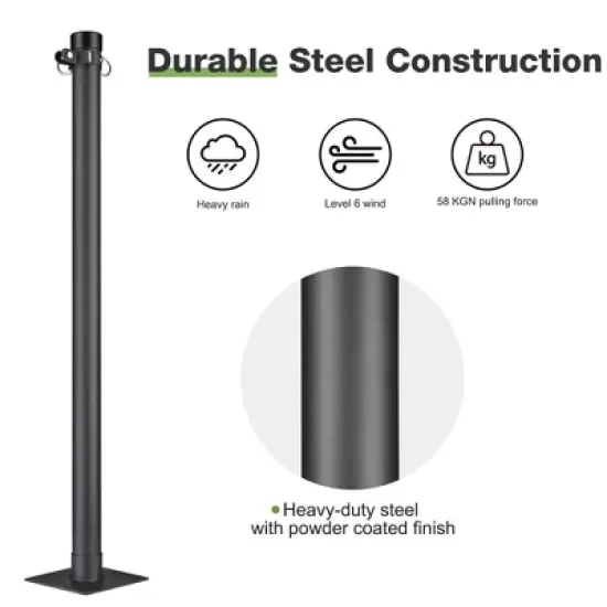 Yescom 8 Ft Sun Shade Sail Pole Post Canopy Awning Deck Patio Backyard with Pole Bracket Clamp Powder Patio Outdoor 96" Black image {5}