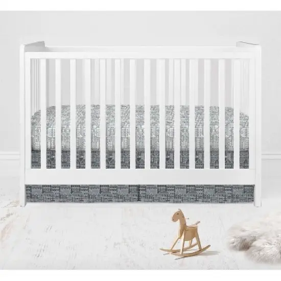 Bacati - Clouds in the City Mint/Gray 10 pc Crib Bedding Set with Long Rail Guard Cover image {5}