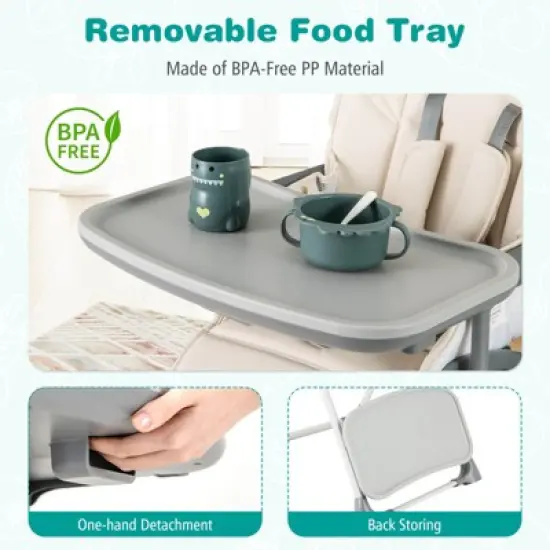 Infans Foldable High Chair for Babies and Toddlers with Footrest Detachable Tray image {6}