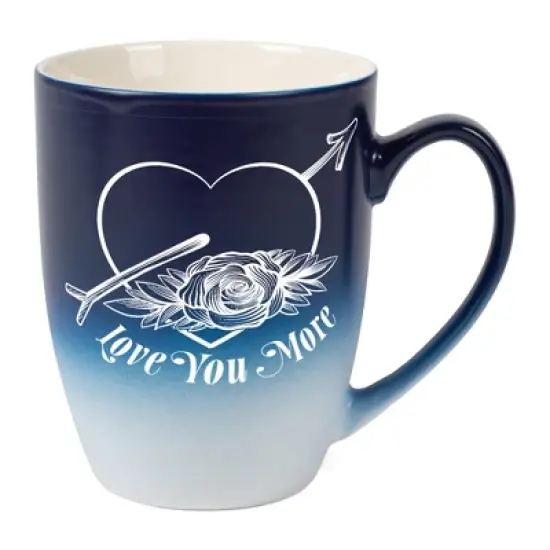 Elanze Designs Romantic Floral Valentines Coffee Cup Mug 12 Ounce Ceramic With Ombre Gradient Love You More Arrow Heart and Rose Navy Blue and White image {5}