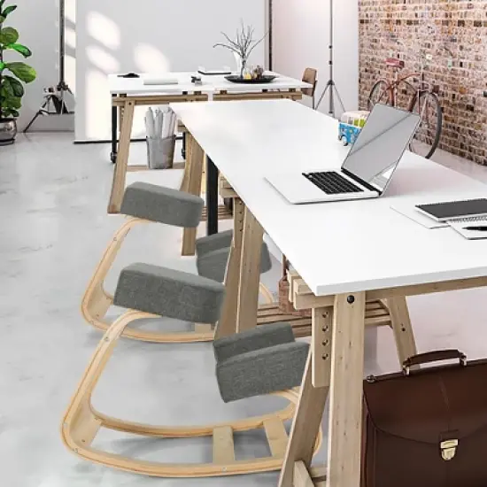 Costway Ergonomic Kneeling Chair Rocking Stool Upright Posture Office Furniture Grey image {1}