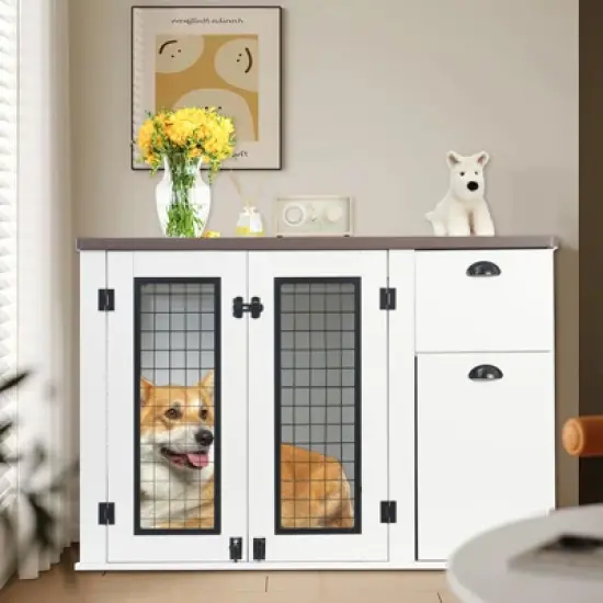 Large Dog Crate Furniture, 44'' Dog Kennel Indoor with Storage Drawers, Sturdy Wooden Dog Crate with 2 Doors and Adjustable Shelf for Small image {6}
