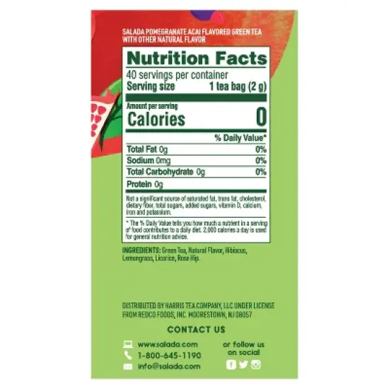 Salada Pomegranate Acai Berry Green Tea with 40 Individually Wrapped Tea Bags Per Box (Pack of 6) image {1}