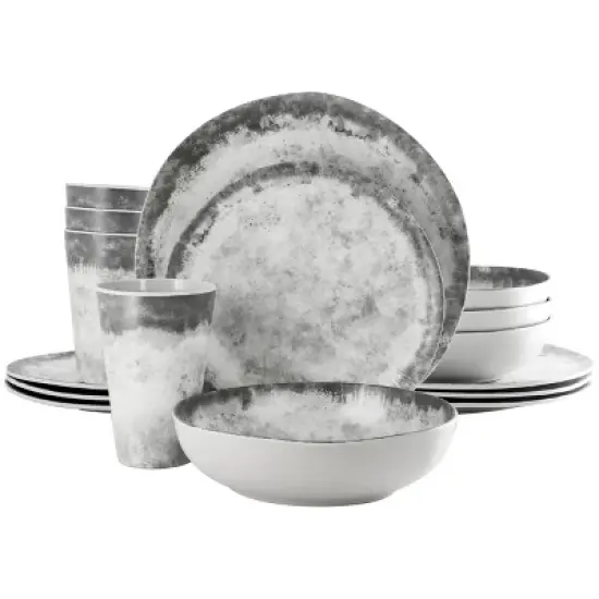 Gibson Elite Organic Decal 16 Piece Melamine Dinnerware Set in Gray image {8}