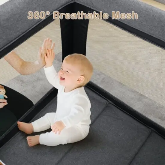 Kinder King 4-in-1 Convertible Baby Playard with Bassinet, Diaper Changer, Cradle&Bedside Sleeper, Breathable Mesh, Storage Organizer&Lockable Wheels image {2}