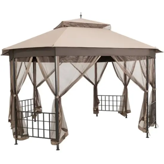 Costway 10' x 12' Octagonal Patio Gazebo Canopy Shelter Double Top W/Netting Sidewalls image {9}