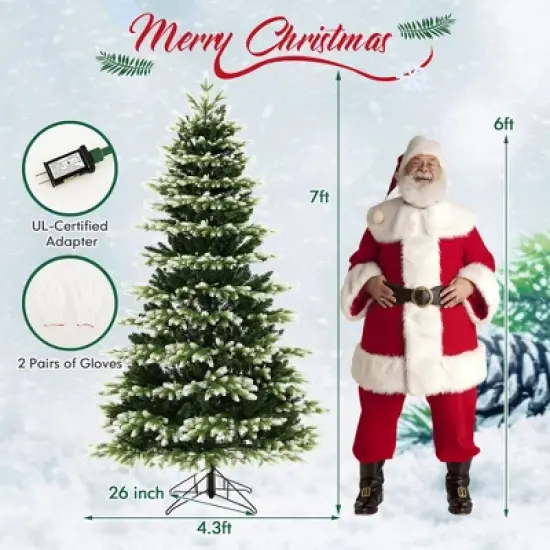 Costway 7 FT Pre-Lit Christmas Tree 3 Modes Hinged with Quick Power Connector & 500 Lights image {2}