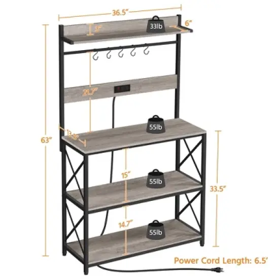 Yaheetech 63&Prime; H Kitchen Baker&rsquo;s Racks with 2 AC Outlets, 4-Tier Microwave Oven Stand image {2}