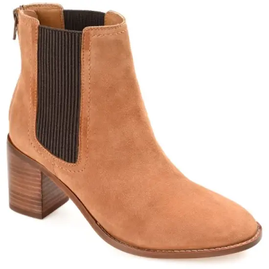 Journee Signature Womens Genuine Leather Tazlyn Round Toe Stacked Chelsea Booties image {12}