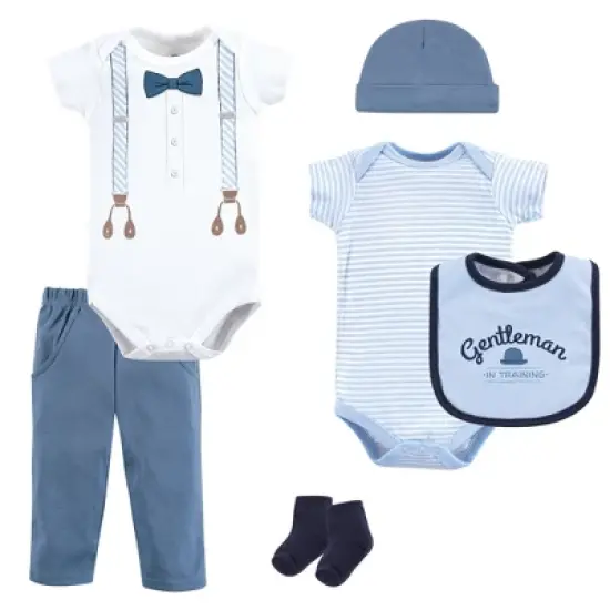 Little Treasure Baby Boy Layette 6-Piece Set, Light Blue Suspenders image {1}