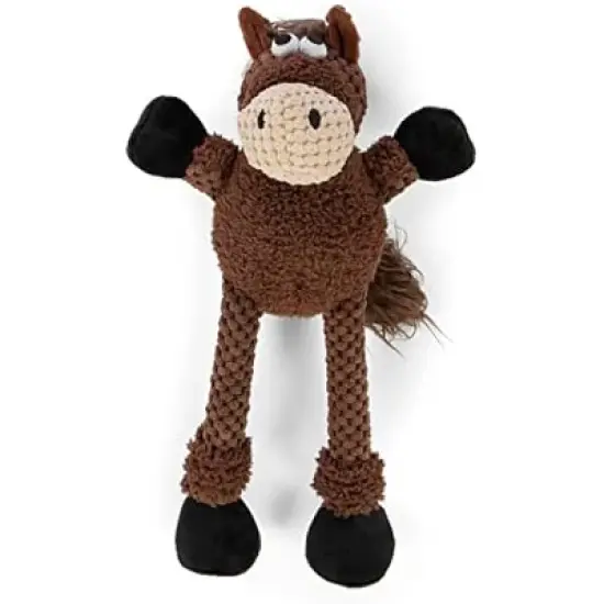 goDog Checkers Skinny Horse Squeaky Plush Dog Toy, Chew Guard Technology - Brown, Small image {1}