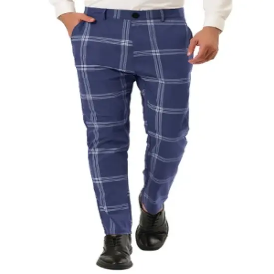Lars Amadeus Men's Plaid Casual Slim Fit Flat Front Checked Printed Business Trousers image {7}