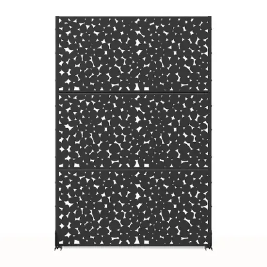 Lirago Metal Outdoor Privacy Screen Arched Top Freestanding Patio Decorative Screens 72"x47" Black image {10}