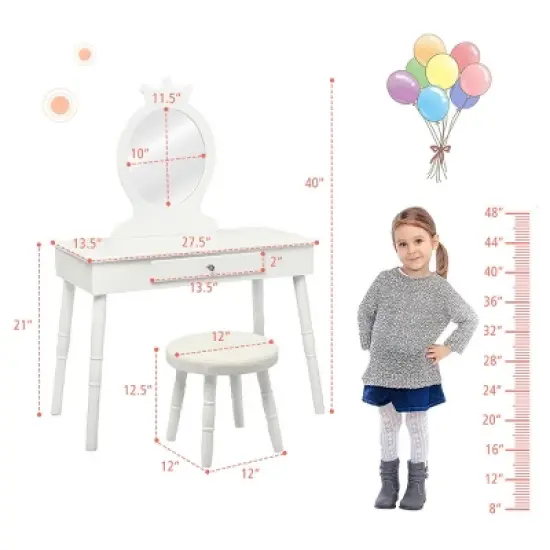 Costway Kids Vanity Makeup Table & Chair Set Make Up Stool Play Set for Children image {4}