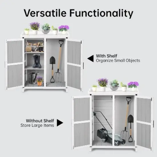 Potting Bench Outdoor Cabinet with Metal Tabletop, Wooden Storage Cabinets Weatherproof, Planting Work Benches with Adjustable Shelf image {5}