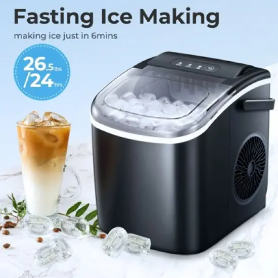 R.W.FLAME Portable Ice Maker,Countertop Model,Self-Cleaning,26.5lbs/24Hrs,6 Mins/9 Pcs Bullet Ice,Includes Ice Scoop and Basket image {5}
