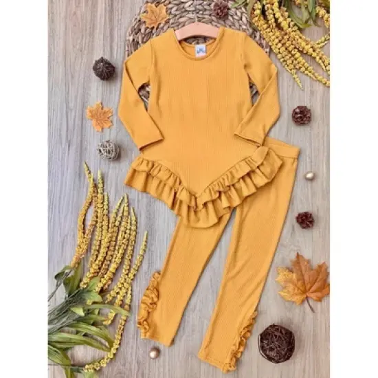 Girls Autumn Leaves Golden Rib Knit Legging Set - Mia Belle Girls image {3}