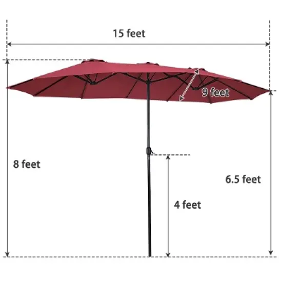 Tangkula 15 ft Outdoor Patio Umbrella Double-Sided Shade Offset Wine Red image {7}