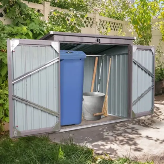 MOEPISY Garbage Bin Shed Stores 2 Trash Cans Metal Outdoor Bin Shed for Garbage Storage,Stainless Galvanized Steel, Gray image {2}