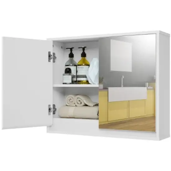 Costway Wall Mounted Bathroom Storage Cabinet Medicine Cabinet Organizer Shelf W/Double Mirror Door White image {9}