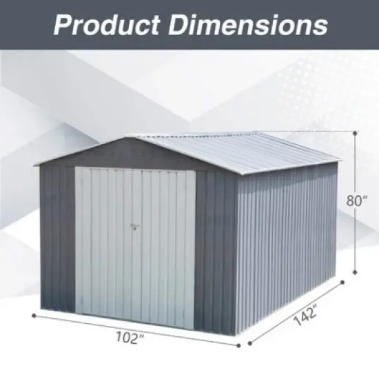 SEVOBAL Storage Sheds Hinge Portal Outside Storage Room With All-Weather Design Metal Tool Shed For Backyard, Patio, Lawn, Gray, 101.6"*142.1"*80.1" image {2}