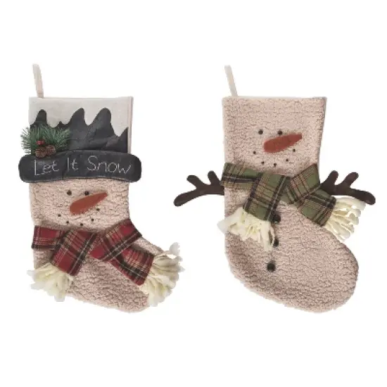 Transpac Plush Rustic Snowman Stocking Set of 2 Christmas Home Decorations Holiday Stockings Polyester image {1}