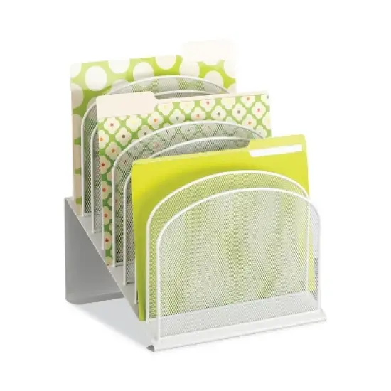 Safco Onyx Mesh Desk Organizer with Tiered Sections, 8 Sections, Letter to Legal Size Files, 11.75" x 10.75" x 14", White image {1}
