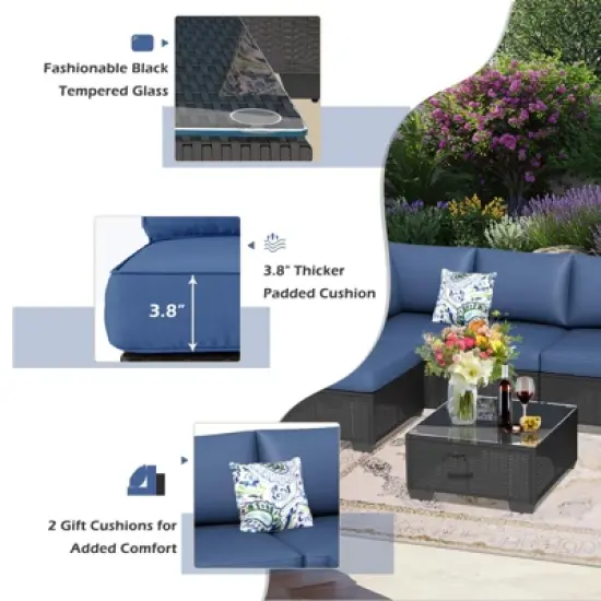 Rbied 7-Piece Wicker Outdoor Sofa Sectional Set Conversation Sets with Cushions and Footstool image {3}
