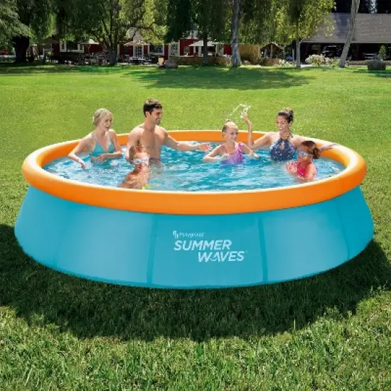 Summer Waves P10012303 12 Foot Wide Quick Set Inflatable Top Ring Kiddie Swimming Pool with Deep Sea Ocean Life Graphics and 3D Goggles, Blue image {2}