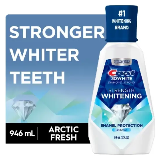 Crest 3D White Strength Whitening Mouthwash - Alcohol Free - Contains Fluoride - Arctic Fresh - 946ml image {2}