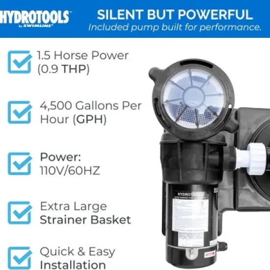 Swimline HYDROTOOLS Cartridge Pool Filter System with Connection Kit, 40 SQ FT, 1.5 HP Pump, 4500 GPH for Soft Sided Pools image {4}