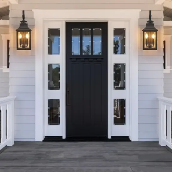 23" H 1-Pack Outdoor Wall Lantern Light Vintage Black Metal Sconce with Clear Seeded Glass for Porch, Patio, and Garden (Bulb Not Included) image {7}