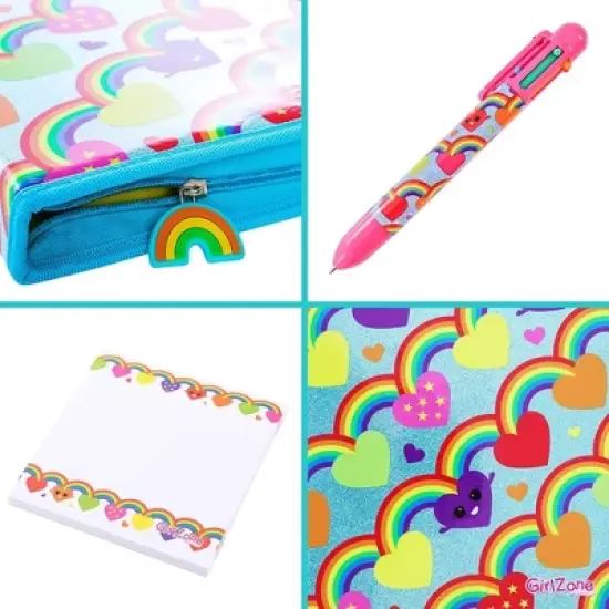 GirlZone 43-Piece Rainbow Stationery Set for Girls, Jumbo Rainbow Arts & Crafts Filled Stationery Pencil Case for Girls image {4}