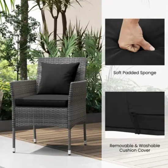 Costway 3 PCS Patio Furniture Set with Cushioned Patio Chairs & Tempered Glass Coffee Table Grey/Navy/White/Black image {3}