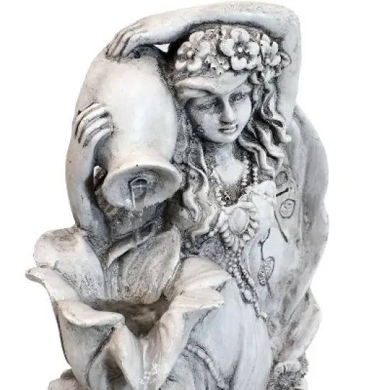 Sunnydaze Outdoor Polyresin Fairy Flower Solar Powered Water Fountain Feature with Battery Backup - 42" image {5}