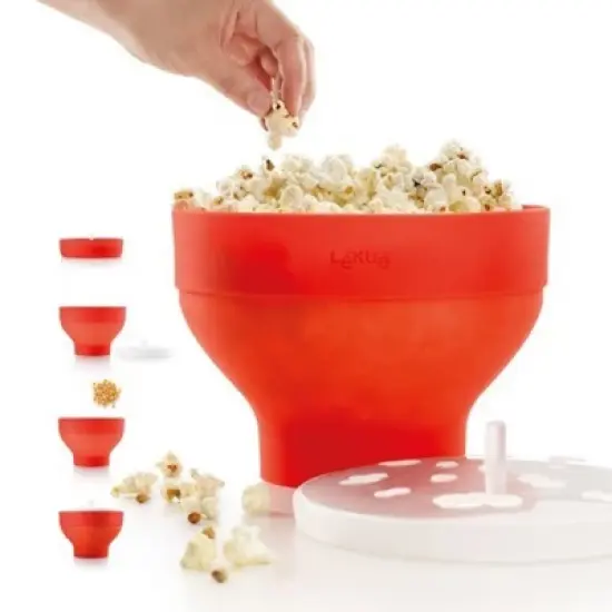 Lekue Jumbo Popcorn Maker with 4 Collapsible Bowls, Platinum Silicone Microwavable Popcorn Bowl Set, Healthy Popcorn Recipes Included image {2}