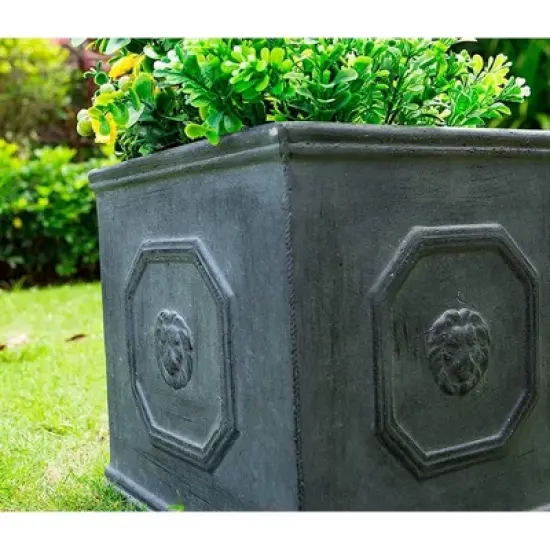 Kante Lightweight Classic Square English Style Lion Head Concrete Planter Antique Gray - Rosemead Home & Garden, Inc. image {1}