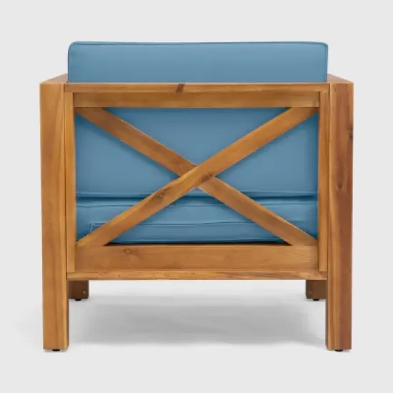 Brava 2pk Acacia Wood Club Chairs - Teak/Blue - Christopher Knight Home: Mid-Century Modern, Weather-Resistant image {3}